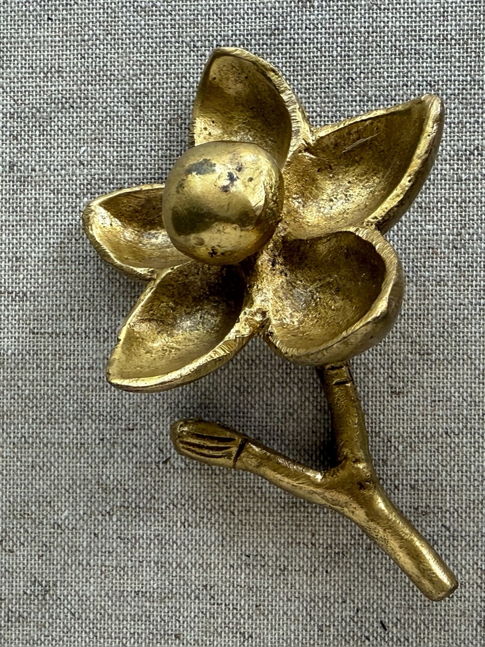 Gold Brass Flower Paperweight Botanical Desk Decor